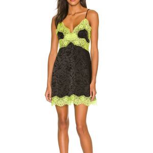 ALICE + OLIVIA Zaira Lace Trim Mini Dress Black/Lime‎ Punch Sz 2